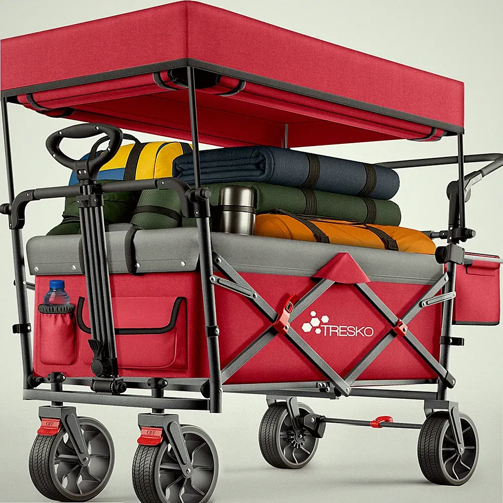 TRESKO® Bollerwagen Faltbar mit Dach Handwagen Kinder Transportwagen Strand XXL