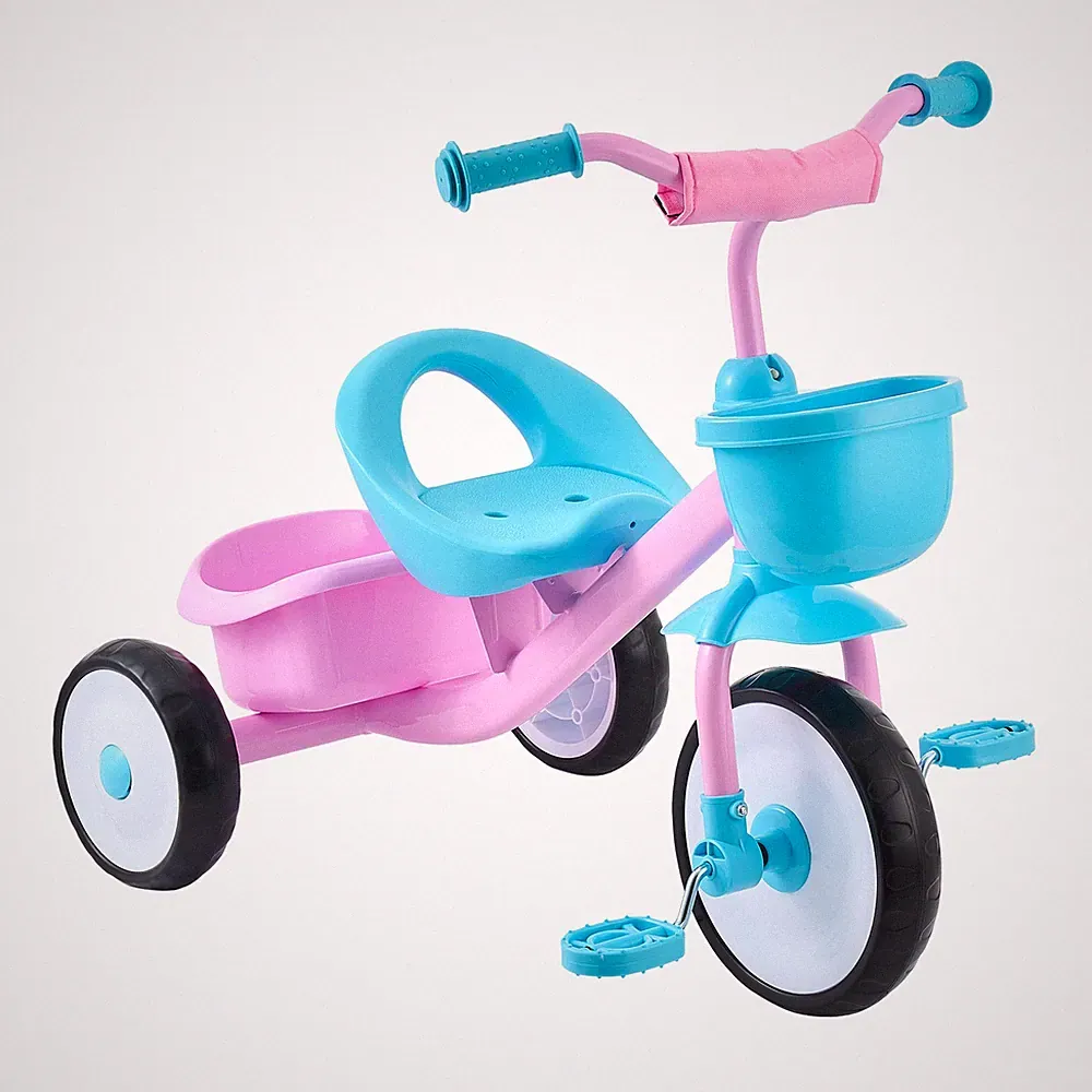 Uimoso Dreirad Laufrad Kinderwagen Verstellbarer Sitz Aufbewahrungskorb Rosa