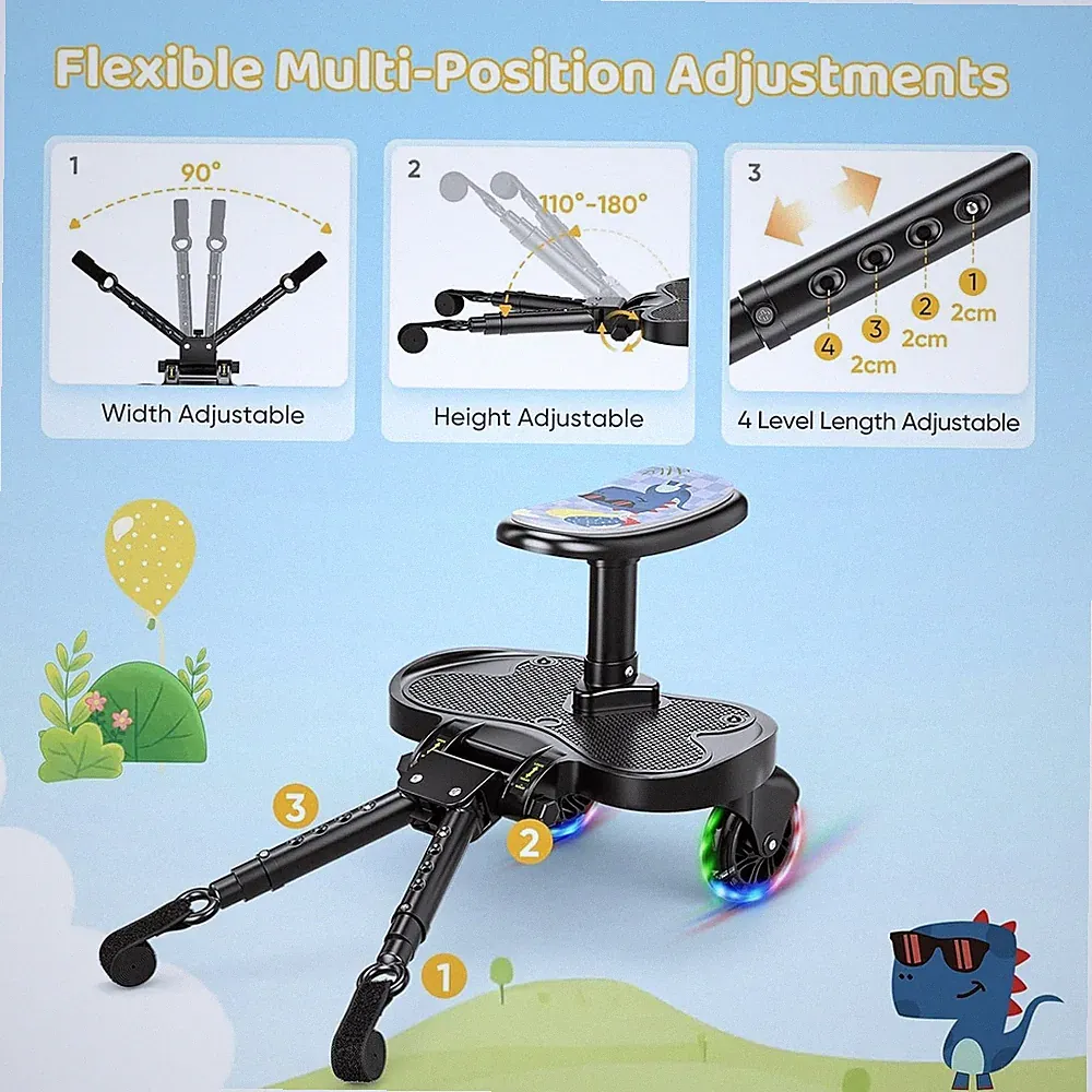 Universal Buggy Board mit Sitz LED Räder Mitfahrbrett Kinderwagen Bis 25kg