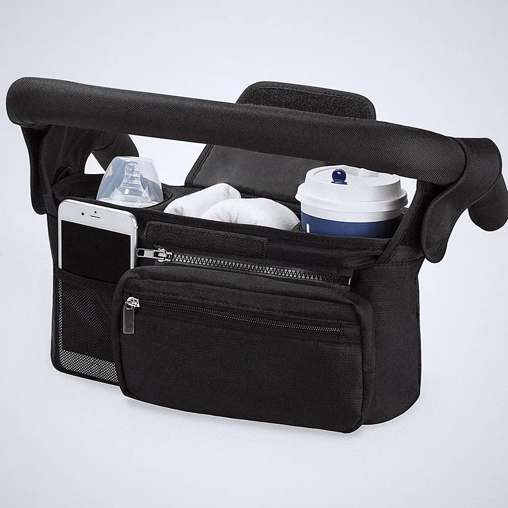 Universal Kinderwagen Organizer, isolierte Becherhalter, Tasche, schwarz