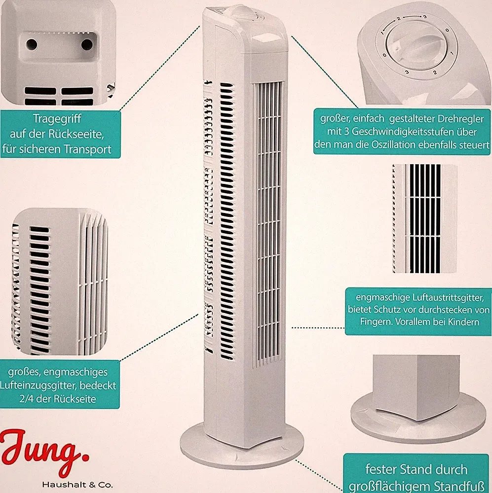 Ventilator Lüfter Turmventilator Säulenventilator Standventilator weiss 76cm