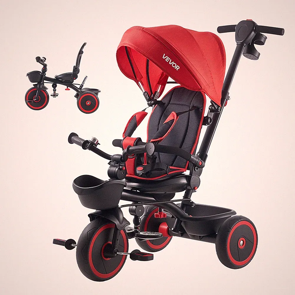 VEVOR Dreirad Kinderdreirad mit Schubstange Kinderwagen Fahrrad für 1-5 Jahren