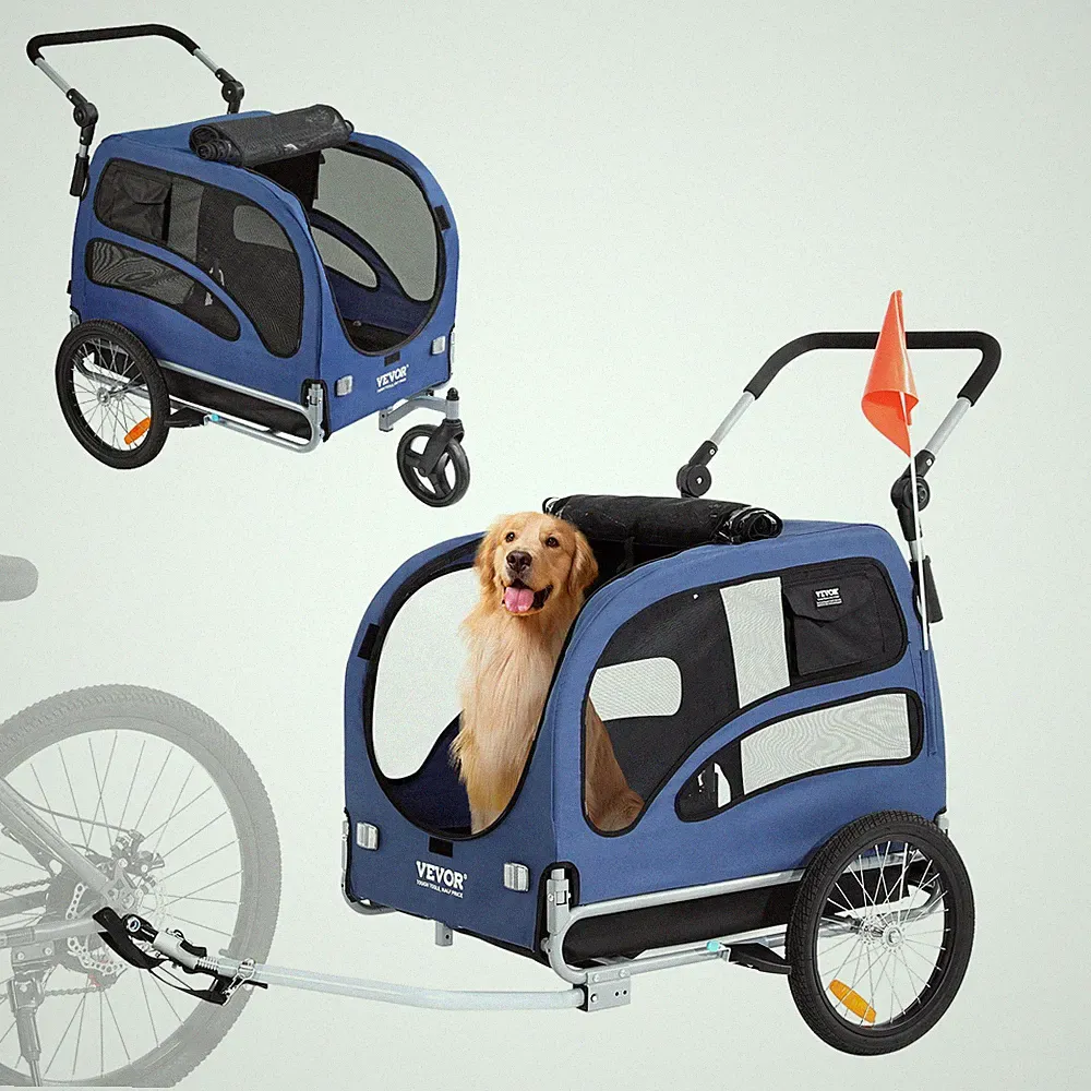 VEVOR Hundeanhänger 2in1 Fahrradanhänger Hundebuggy Jogger Anhänger blau 45kg