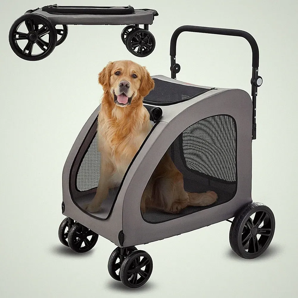 VEVOR Hundewagen 4 Räder mit Bremsen 79x91x113 cm, Hundebuggy bis 73 kg