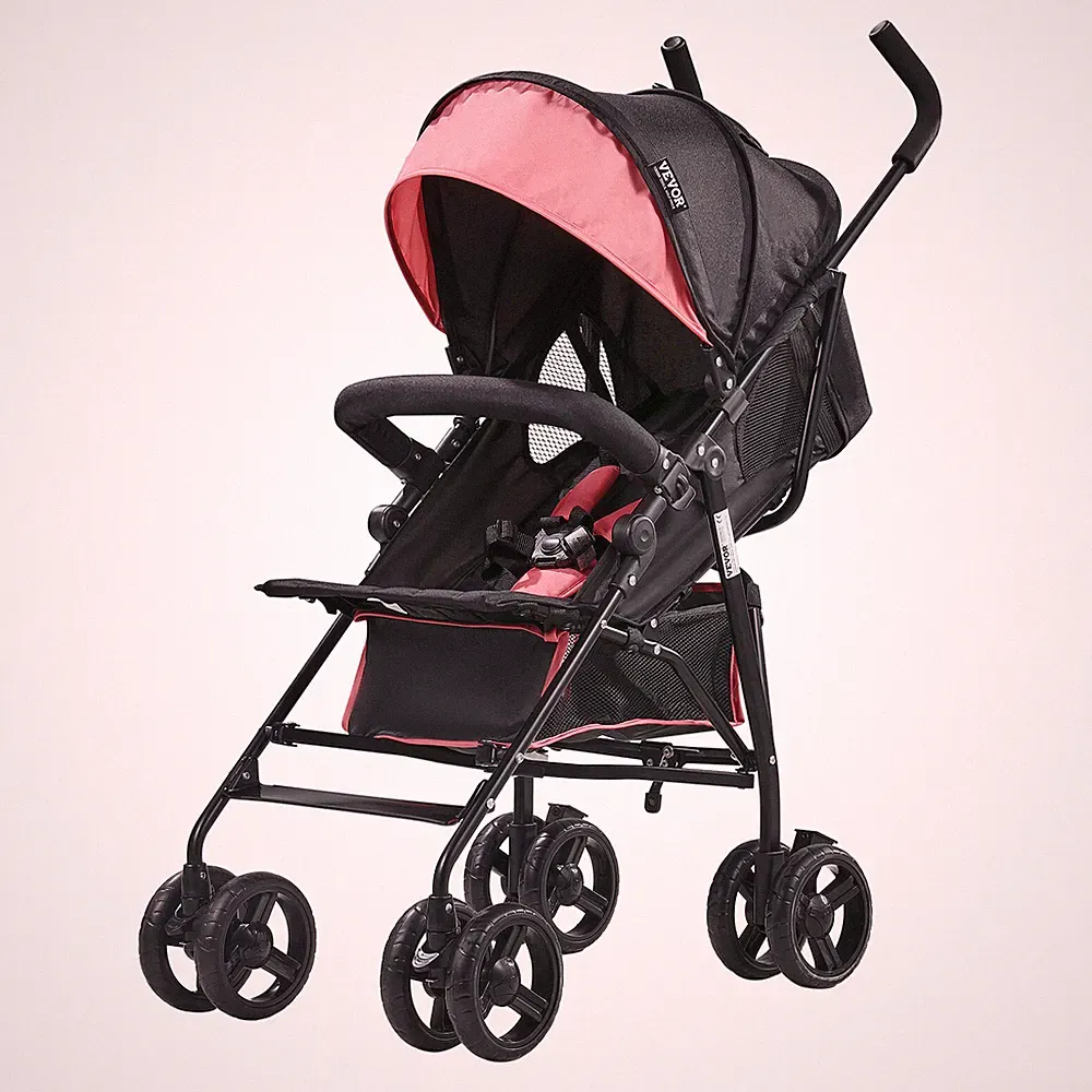 VEVOR Kinderwagen Kinderbuggy Reisebuggy verstellbare Rückenlehne Schwarz/Rosa