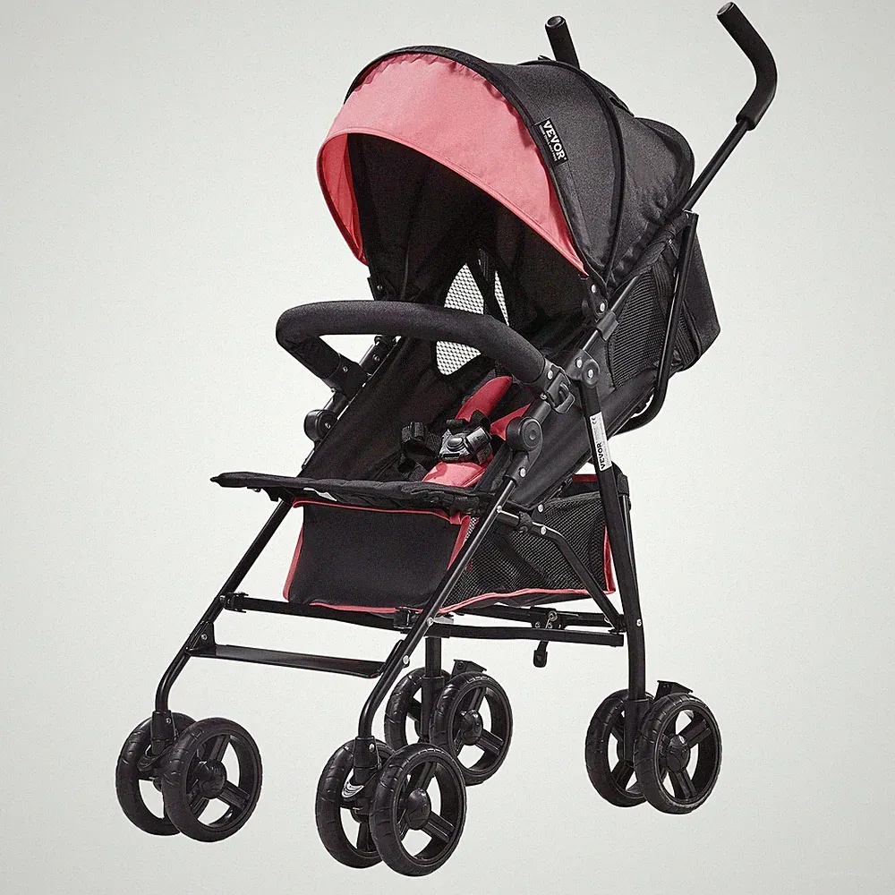 VEVOR Kinderwagen Kinderbuggy Reisebuggy verstellbare Rückenlehne Schwarz/Rosa
