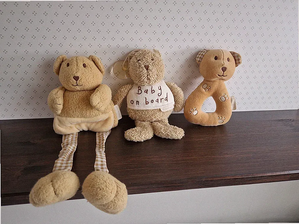 Vintage Mamas & Papas Bär Kinderwagen Rassel Baby an Bord Stofftiere