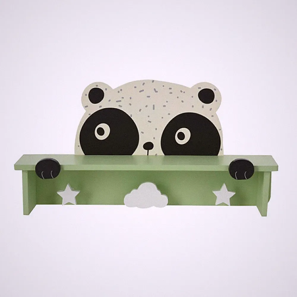 Wandregal mit 3 Haken Panda MDF-Platte grün 22cm x 44cm x 9,5cm Kindergarderobe