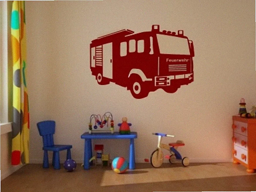 WANDTATTOO Feuerwehr Wagen Auto Kinderzimmer Wanduafkleber GENIAL TOLL NEU