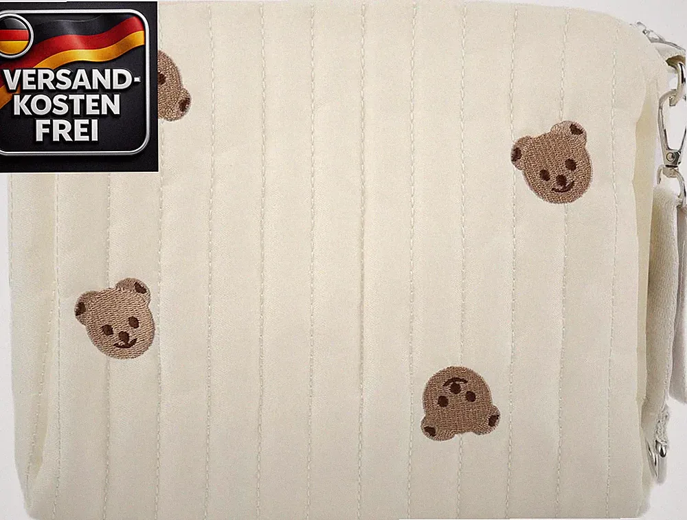 Wickeltasche Kinderwagen Organizer Baumwolle mit Bärstickerei für Babyreisen