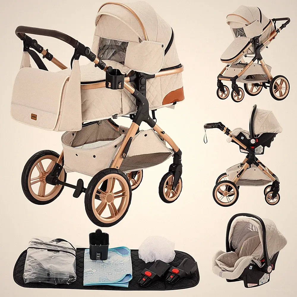 YAZOCO Kinderwagen 3 in 1, Zusammenklappbar Kinderwagen Komplettset Becherhalter