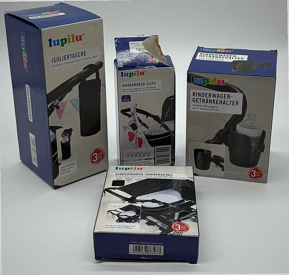 Zubehör Kinderwagen (Getränkehalter, Sonnensegel, Clips, Isoliertasche)