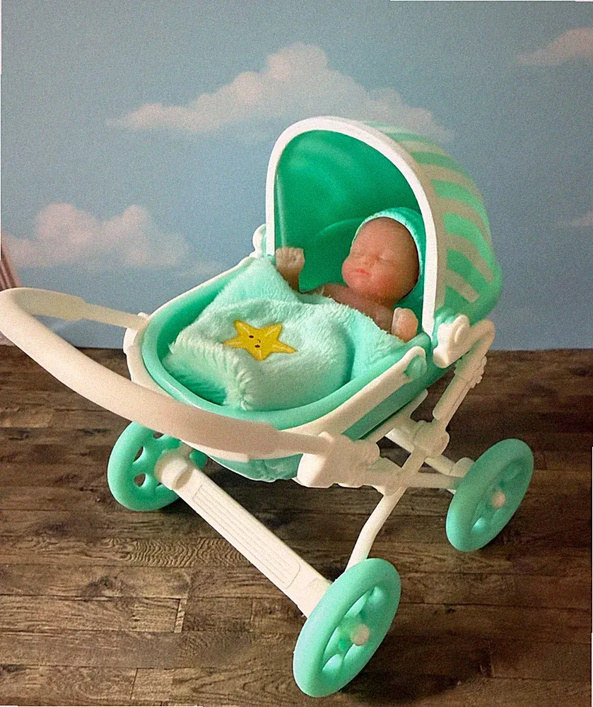 Zuru My Mini Baby: Serie 1 / grüner Kinderwagen # Grüner Buggy plus Baby