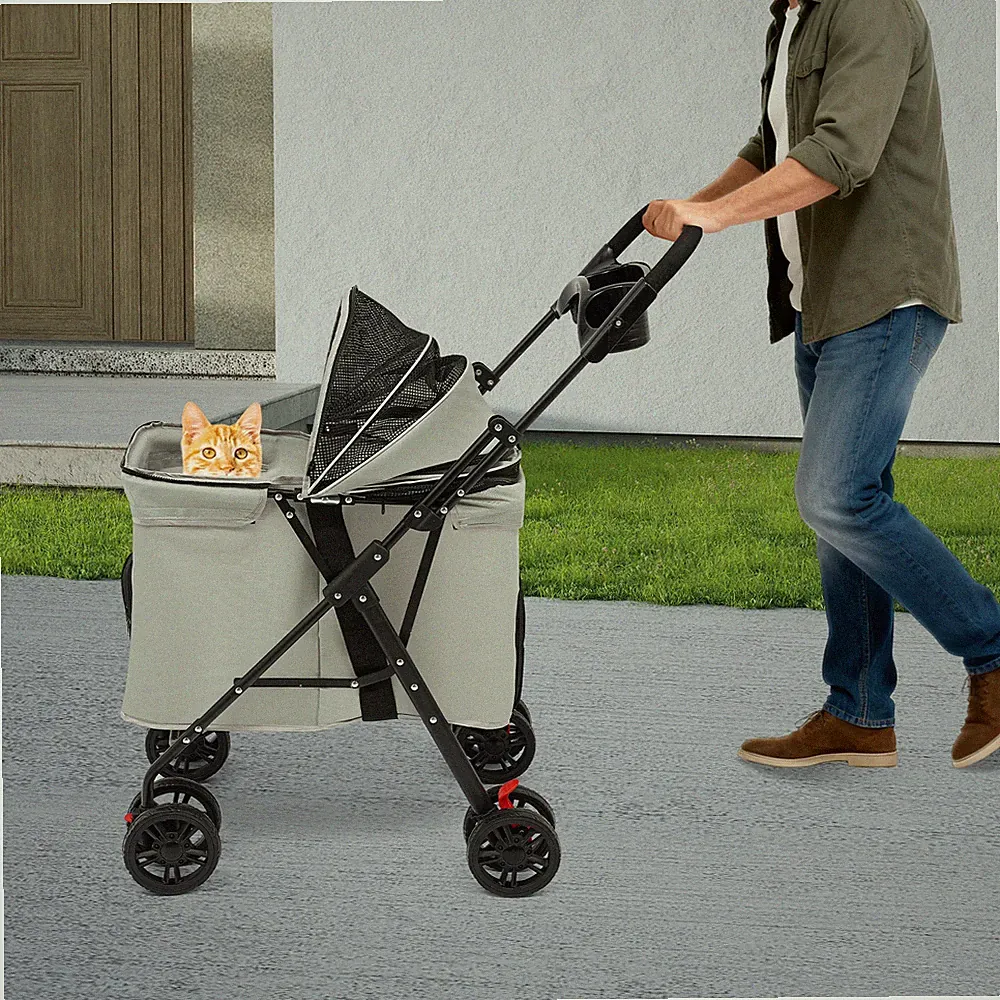Zusammenklappbarer Kinderwagen Für Haustiere, Hunde- Und Katzenkinderwagen