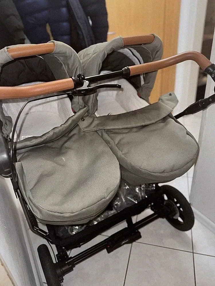 Zwillings-/Geschwister Kombikinderwagen & Sportwagen Zweisitzer grau klappbar