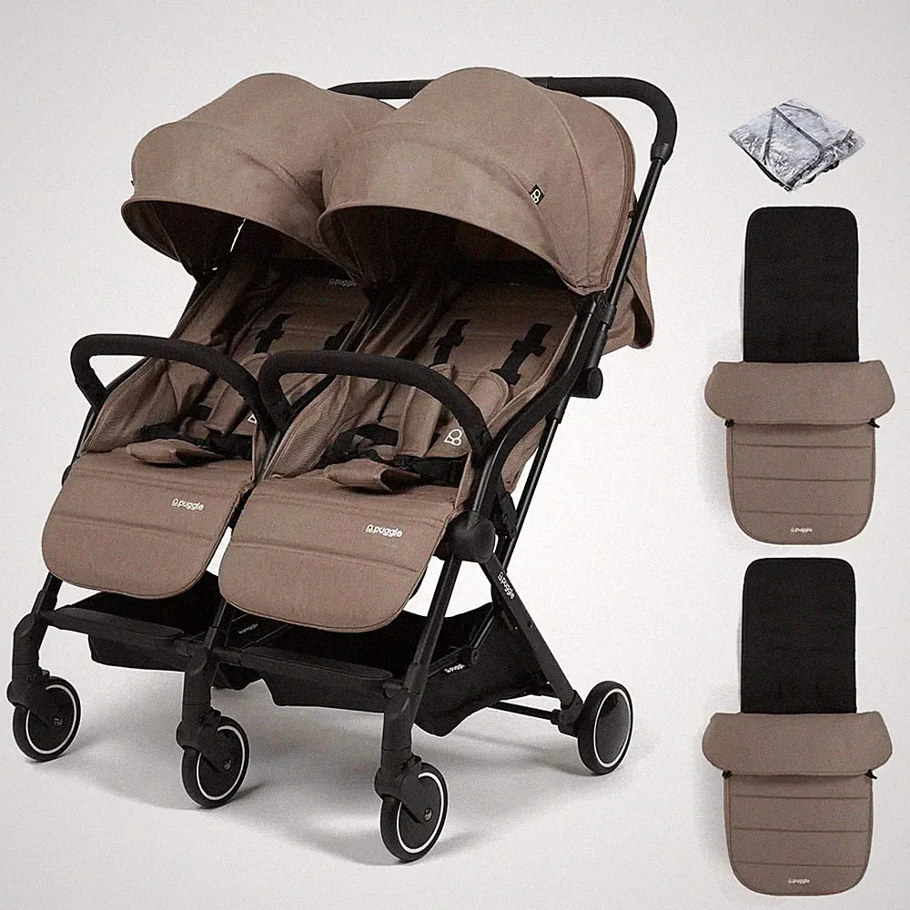 Zwillingskinderwagen City Traveller Compact Fold 2 Monaco Fußsäcke Trüffel