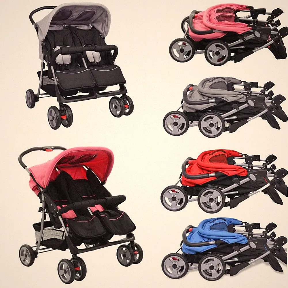 Zwillingskinderwagen Geschwisterwagen Kinderwagen Buggy Kinder Baby Stahl vidaXL