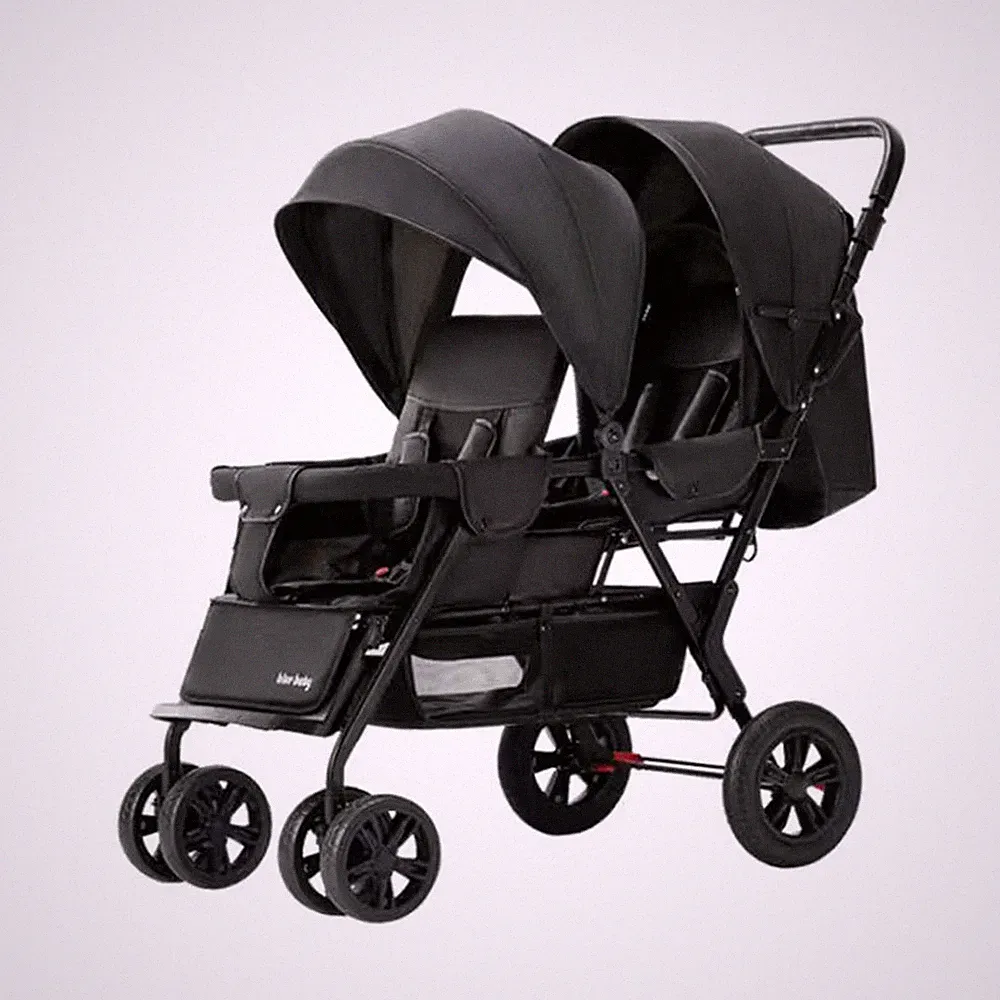 Zwillingskinderwagen Geschwisterwagen Kinderwagen Schwarz Buggy Babywagen 0-36M