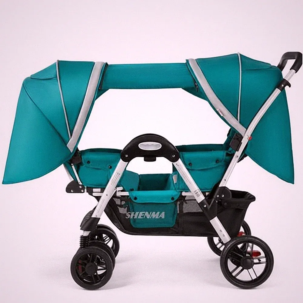 Zwillingskinderwagen Stoßdämpfung Doppelkinderwagen kompaktes Design für Babys