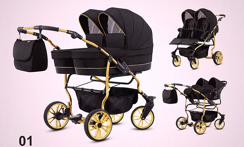ZWILLINGSWAGEN + 2x AUTOSITZE - 3in1 - KINDERWAGEN 11 FARBEN , Breite nur 77 cm