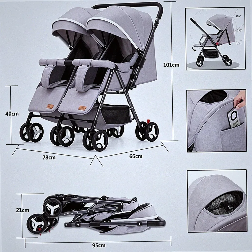 Zwillingswagen Zwillingsbugg Geschwisterwagen Buggy klappbar Verstellbare -NEU